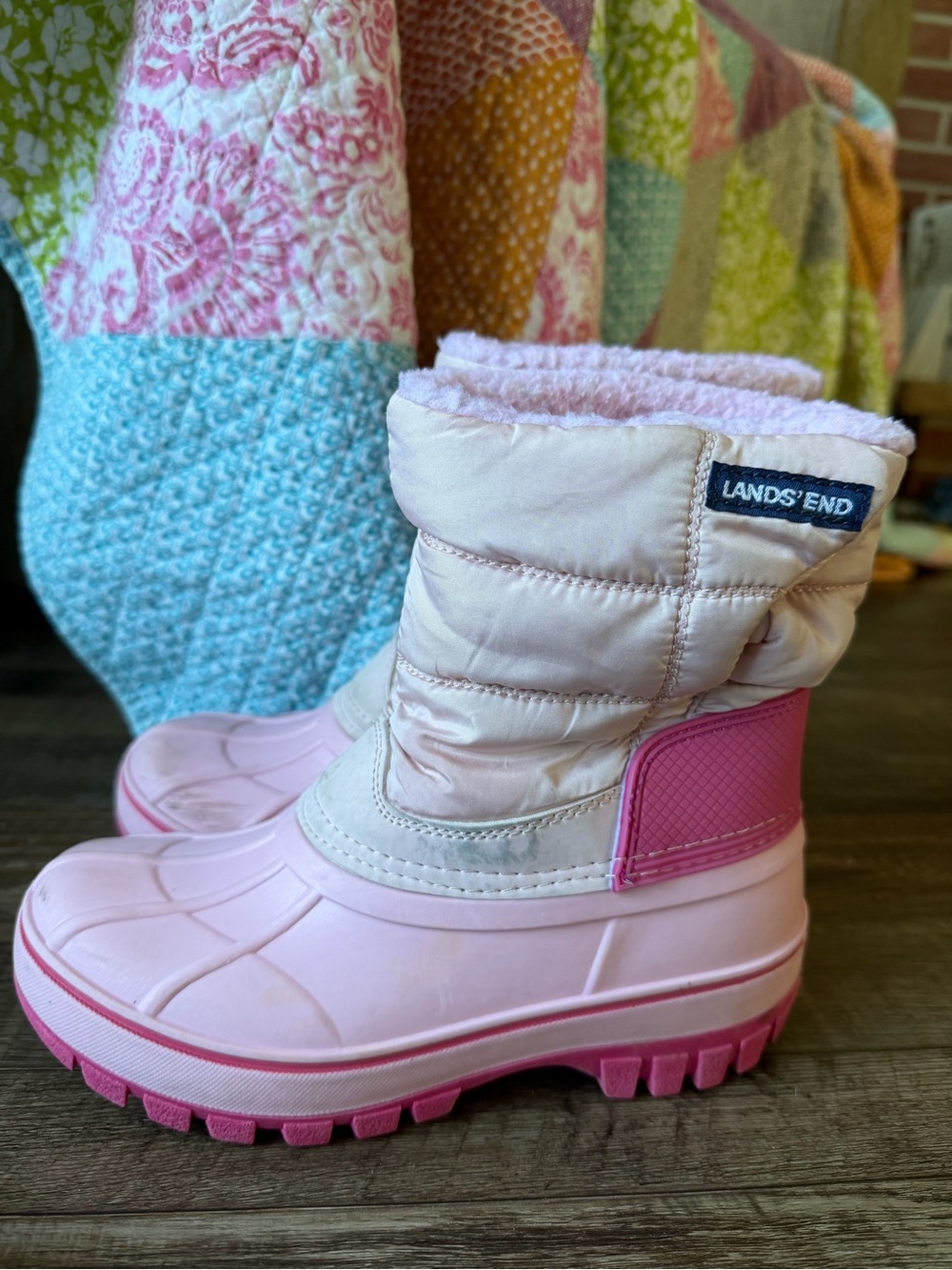 Lands End pink snow boots with fleece lining size girls 1